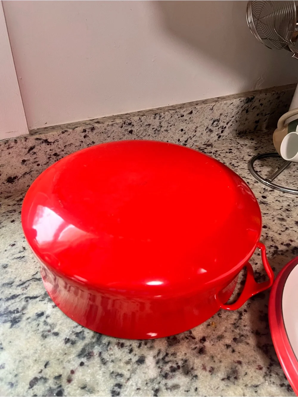 Dansk Red Enamel Covered Casserole with Cross-Top Lid